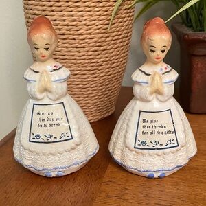 Vintage Salt & Pepper Shakers Praying Girls Religious MCM 60’s Daily Bread